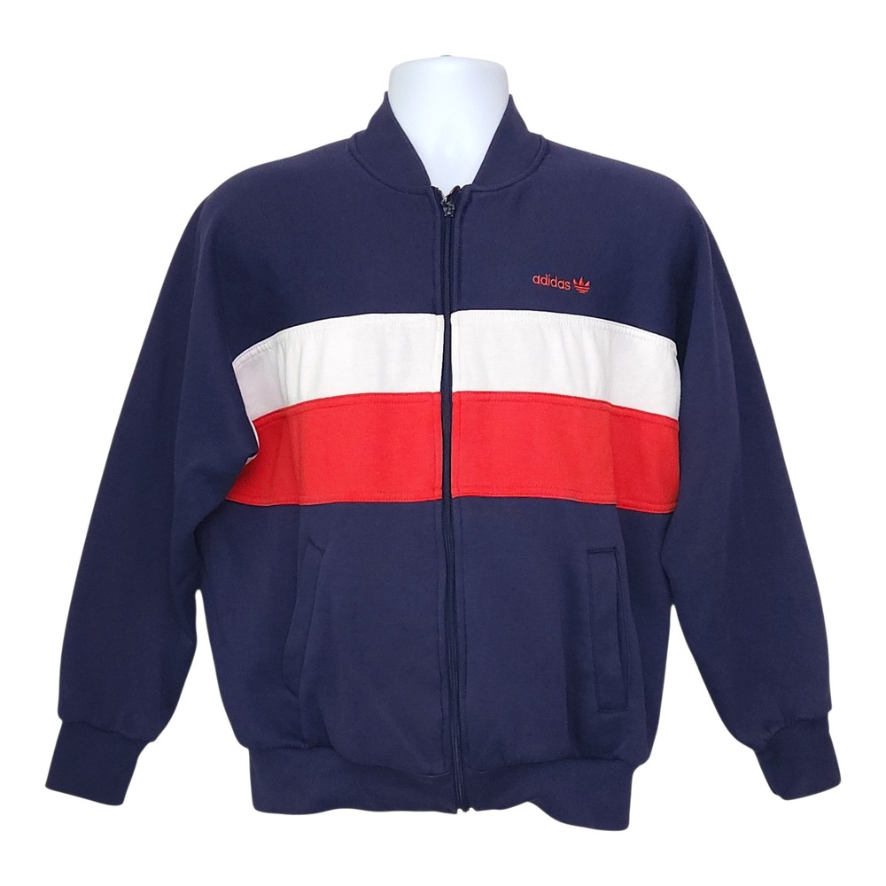 Vintage Adidas Trefoil 90s Track Jacket Sz L Full Zip Blue Red White Colorblock